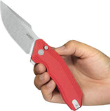 Kubey Basilisk Button Lock Red KU391E - Stonewashed 14C28N Sandvik Blade, Red G10 Handle, Extended Tang, Pocket Clip by Kubey