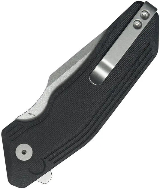 Kubey Yokai Button Lock Knife Black G10 Handle Stonewash 14C28N Sandvik Tanto Blade Pocket Clip by Kubey