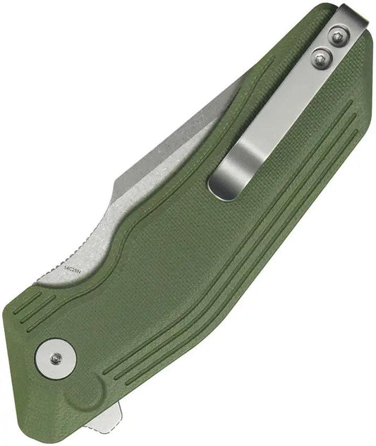 Kubey Yokai Button Lock KU392B - Olive Drab G10 Handle and Sandvik 14C28N Tanto Blade by Kubey