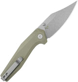 Kubey Hades Button Lock Tan KU394C - Stonewash 3.75in Clip Point Blade, Tan G10 Handle, Thumb Stud by Kubey