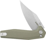 Kubey Hades Button Lock Tan KU394C - Stonewash 3.75in Clip Point Blade, Tan G10 Handle, Thumb Stud by Kubey