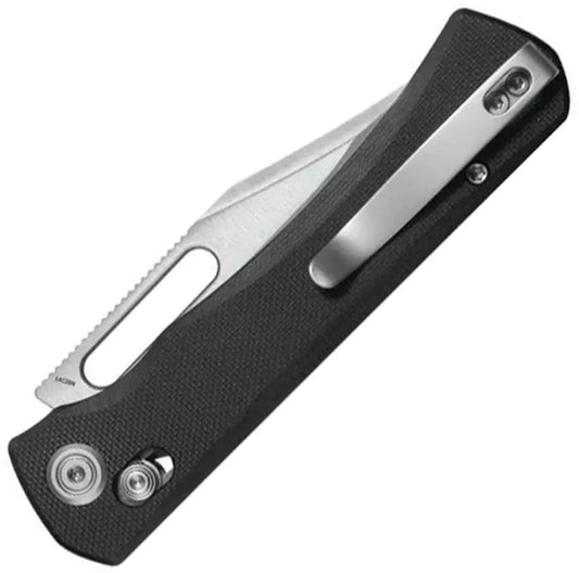 Kubey TBO Crossbar Lock - Satin 14C28N Blade, Black G10 Handle, Thumb Pull Pocket Clip by Kubey