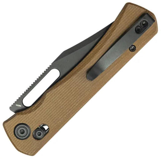 Kubey TBO Crossbar Lock Knife - Tan Micarta Handle With Sandvik 14C28N Blade And Pocket Clip by Kubey