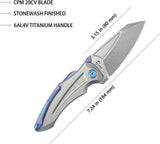 Kubey Sumo Button Lock SW Ti KB400A - CPM 20CV Stainless Blade With Titanium Stonewash Handle And Blue Accents by Kubey