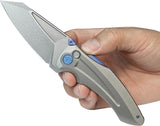 Kubey Sumo Button Lock SW Ti KB400A - CPM 20CV Stainless Blade With Titanium Stonewash Handle And Blue Accents by Kubey