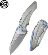 Kubey Sumo Button Lock SW Ti KB400A - CPM 20CV Stainless Blade With Titanium Stonewash Handle And Blue Accents by Kubey