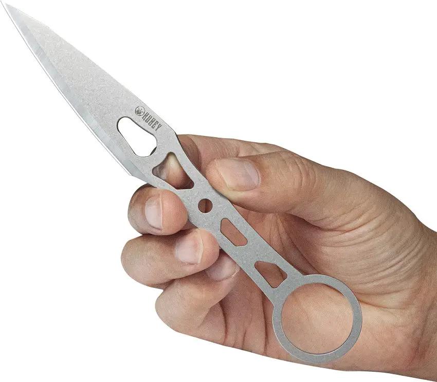 Kubey Kunai KU401 Fixed Blade - 3.25 Inch 14C28N Stainless Blade Skeletonized Handle Finger Ring Kydex Sheath by Kubey