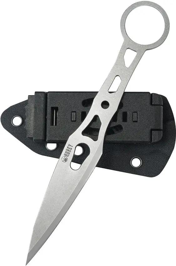 Kubey Kunai KU401 Fixed Blade - 3.25 Inch 14C28N Stainless Blade Skeletonized Handle Finger Ring Kydex Sheath by Kubey