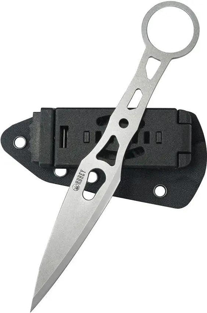 Kubey Kunai KU401 Fixed Blade - 3.25 Inch 14C28N Stainless Blade Skeletonized Handle Finger Ring Kydex Sheath by Kubey