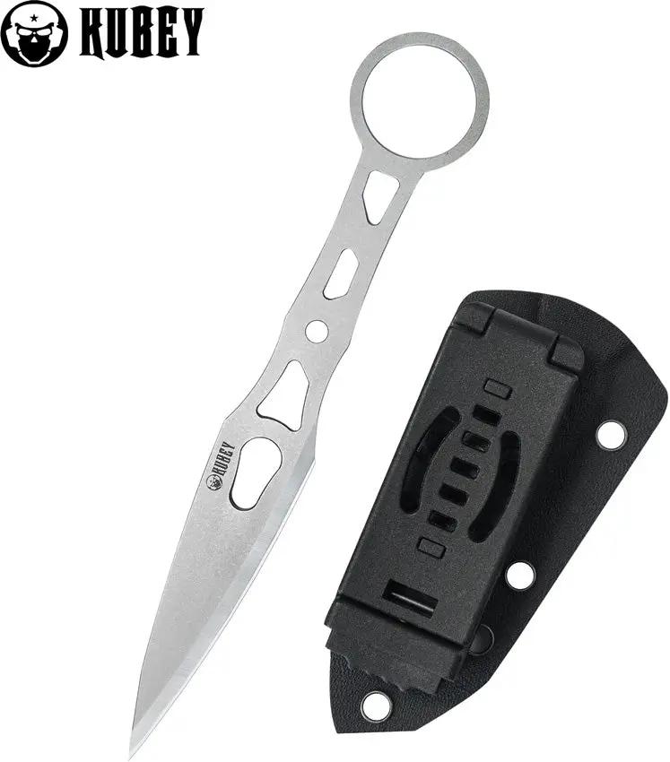 Kubey Kunai KU401 Fixed Blade - 3.25 Inch 14C28N Stainless Blade Skeletonized Handle Finger Ring Kydex Sheath by Kubey