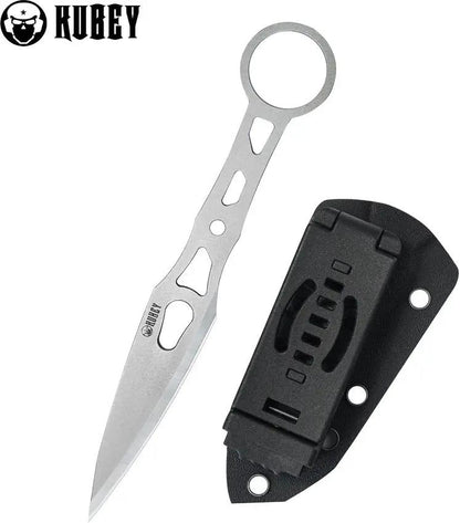 Kubey Kunai KU401 Fixed Blade - 3.25 Inch 14C28N Stainless Blade Skeletonized Handle Finger Ring Kydex Sheath by Kubey
