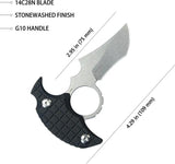 Kubey Stheno Push Dagger - Stonewash 14C28N Blade With Black G10 Handle Full Tang Finger Ring Kydex Sheath by Kubey