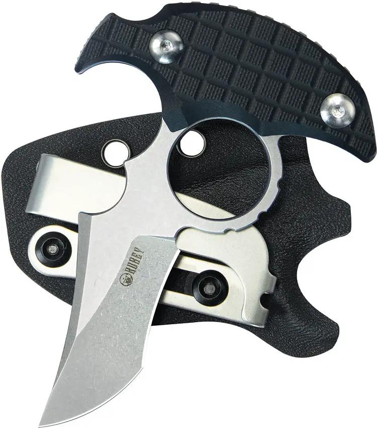 Kubey Stheno Push Dagger - Stonewash 14C28N Blade With Black G10 Handle Full Tang Finger Ring Kydex Sheath by Kubey