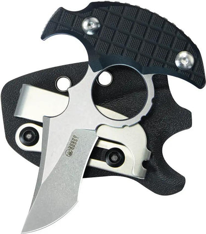 Kubey Stheno Push Dagger - Stonewash 14C28N Blade With Black G10 Handle Full Tang Finger Ring Kydex Sheath by Kubey