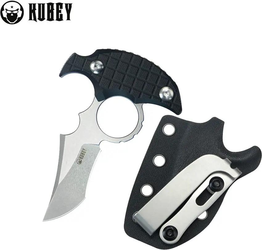 Kubey Stheno Push Dagger - Stonewash 14C28N Blade With Black G10 Handle Full Tang Finger Ring Kydex Sheath by Kubey