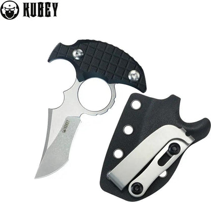 Kubey Stheno Push Dagger - Stonewash 14C28N Blade With Black G10 Handle Full Tang Finger Ring Kydex Sheath by Kubey