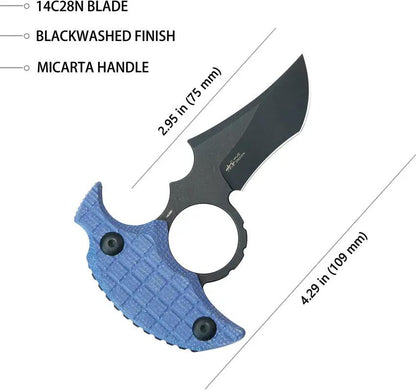 Kubey Stheno Push Dagger Blue Mic KU404C - Full Tang With Finger Ring And Blue Frag Pattern Micarta Handle by Kubey