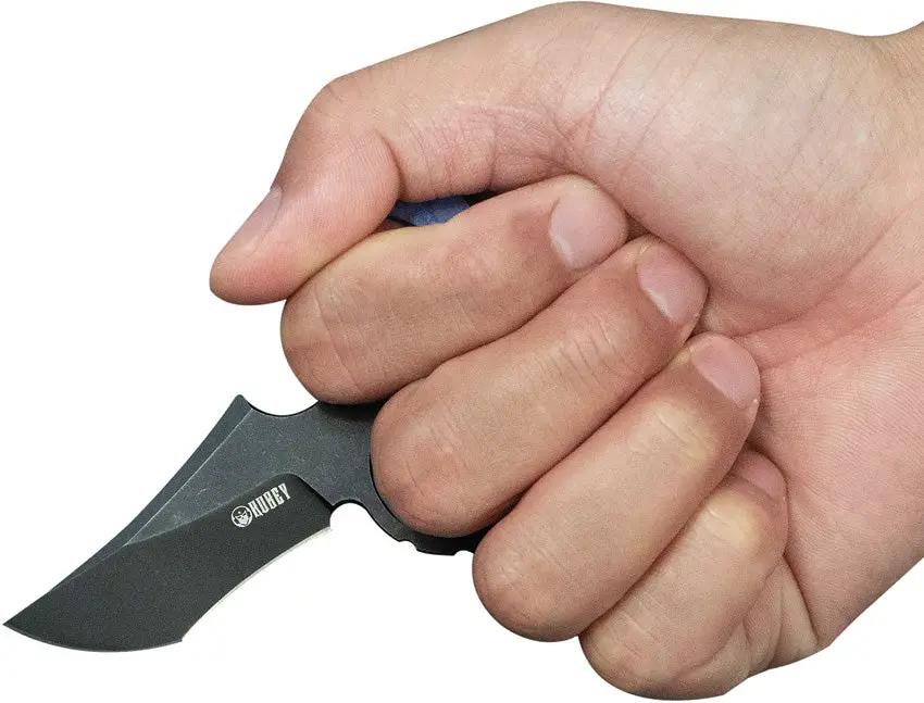 Kubey Stheno Push Dagger Blue Mic KU404C - Full Tang With Finger Ring And Blue Frag Pattern Micarta Handle by Kubey
