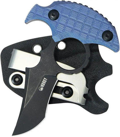 Kubey Stheno Push Dagger Blue Mic KU404C - Full Tang With Finger Ring And Blue Frag Pattern Micarta Handle by Kubey