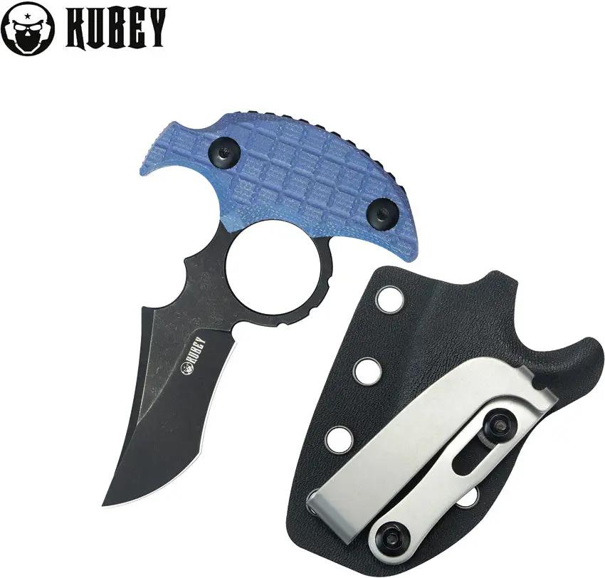Kubey Stheno Push Dagger Blue Mic KU404C - Full Tang With Finger Ring And Blue Frag Pattern Micarta Handle by Kubey
