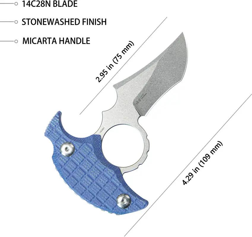 Kubey Stheno Push Dagger KU404D - Blue Micarta Handle, Full Tang, Finger Ring, Kydex Sheath by Kubey