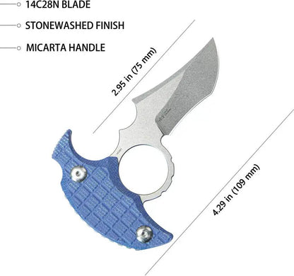 Kubey Stheno Push Dagger KU404D - Blue Micarta Handle, Full Tang, Finger Ring, Kydex Sheath by Kubey