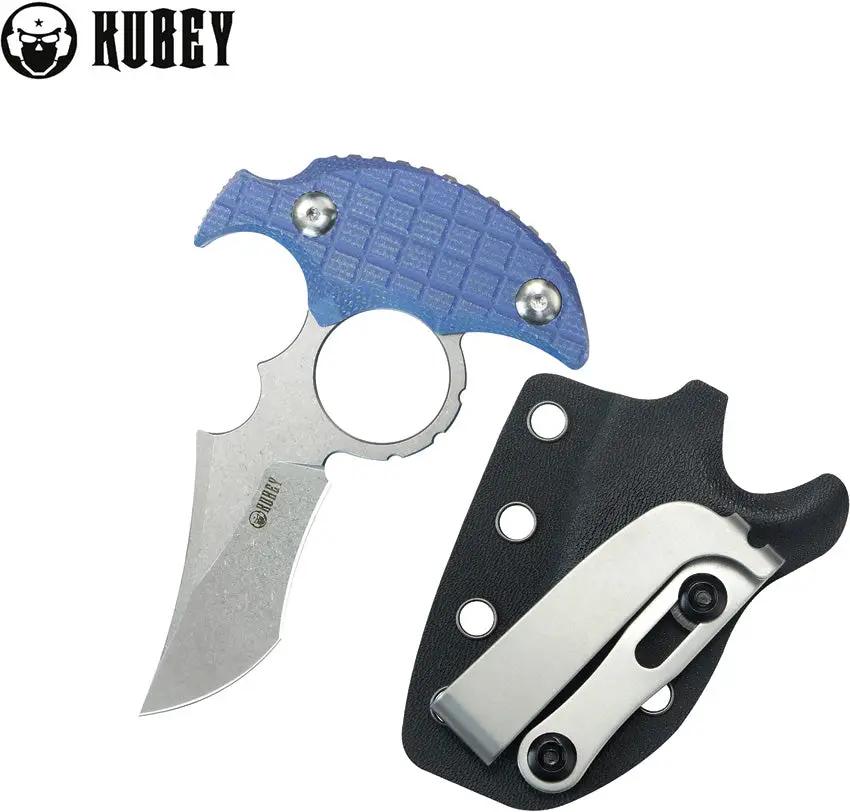 Kubey Stheno Push Dagger KU404D - Blue Micarta Handle, Full Tang, Finger Ring, Kydex Sheath by Kubey