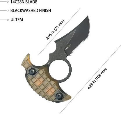 Kubey Stheno Push Dagger Ultem - 14C28N Sandvik Blade Full Tang With Finger Ring by Kubey