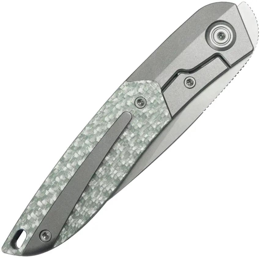 Kubey Spike Framelock Twill CF KB406A - Wharncliffe Bohler M390 Blade With Gray Titanium Handle And Twill CF Inlay by Kubey