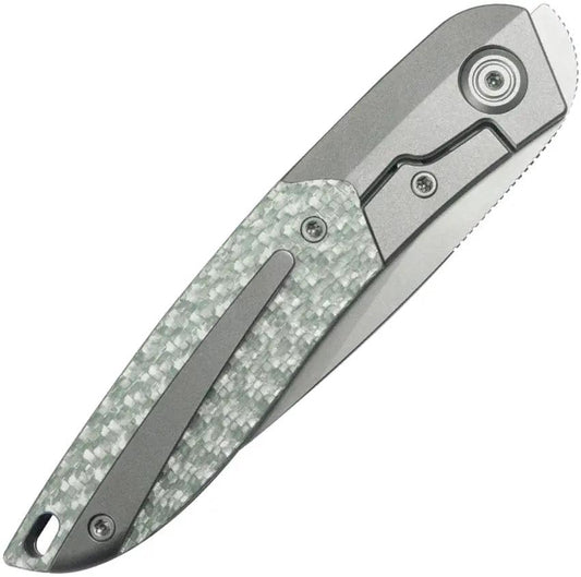 Kubey Spike Framelock Twill CF KB406A - Wharncliffe Bohler M390 Blade With Gray Titanium Handle And Twill CF Inlay by Kubey