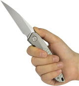 Kubey Spike Framelock Twill CF KB406A - Wharncliffe Bohler M390 Blade With Gray Titanium Handle And Twill CF Inlay by Kubey
