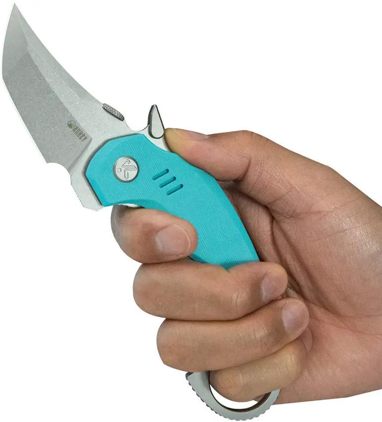 Kubey Jaw Karambit Linerlock Tiffany KU439B - 2.5in 14C28N Sandvik Stainless Tanto Blade, Tiffany Blue G10 Handle by Kubey