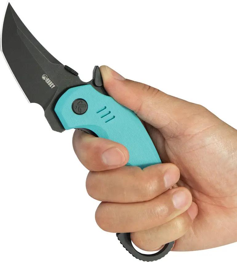 Kubey Jaw Karambit Linerlock - Tiffany Blue G10 Handle With 2.5In Black Stonewash 14C28N Sandvik Blade by Kubey