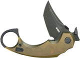 Kubey Jaw Karambit Linerlock Ultem KU439E - 4.88in Closed 2.5in Black Stonewashed 14C28N Sandvik Stainless Tanto Blade by Kubey