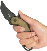 Kubey Jaw Karambit Linerlock Ultem KU439E - 4.88in Closed 2.5in Black Stonewashed 14C28N Sandvik Stainless Tanto Blade by Kubey
