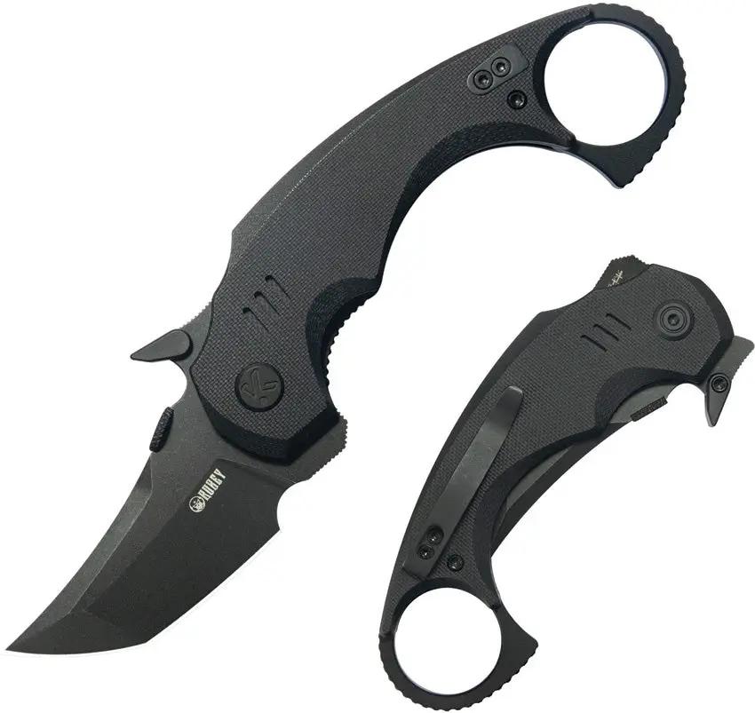 Kubey Jaw Karambit Linerlock - Black G10 Handle With 2.5 Inch Stonewash 14C28N Tanto Blade by Kubey