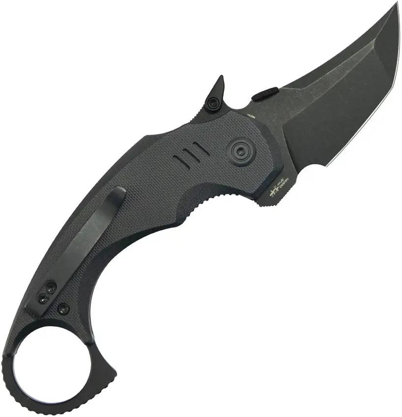 Kubey Jaw Karambit Linerlock - Black G10 Handle With 2.5 Inch Stonewash 14C28N Tanto Blade by Kubey