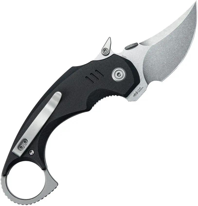 Kubey Jaw Pikal Karambit Linerlock KU440A Stonewash 14C28N Karambit Blade With Black G10 Handle And Finger Ring by Kubey