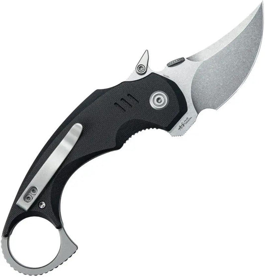 Kubey Jaw Pikal Karambit Linerlock KU440A Stonewash 14C28N Karambit Blade With Black G10 Handle And Finger Ring by Kubey