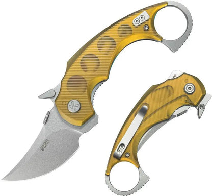 Kubey Jaw Pikal Karambit Linerlock KU440C - Stonewash 14C28N Sandvik Blade With Ultem Handle Thumb Disk by Kubey