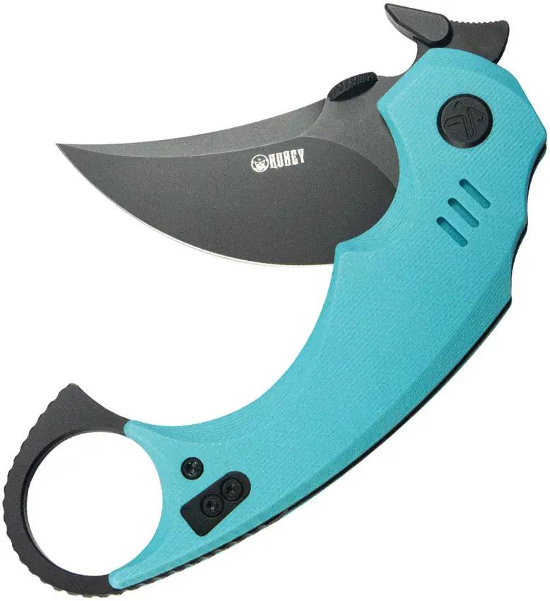 Kubey Jaw Pikal Karambit Linerlock KU440D - 2.5 Inch Black Stonewash Karambit Blade With Tiffany Blue G10 Handle by Kubey