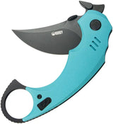 Kubey Jaw Pikal Karambit Linerlock KU440D - 2.5 Inch Black Stonewash Karambit Blade With Tiffany Blue G10 Handle by Kubey
