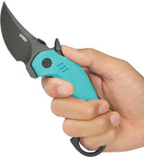 Kubey Jaw Pikal Karambit Linerlock KU440D - 2.5 Inch Black Stonewash Karambit Blade With Tiffany Blue G10 Handle by Kubey