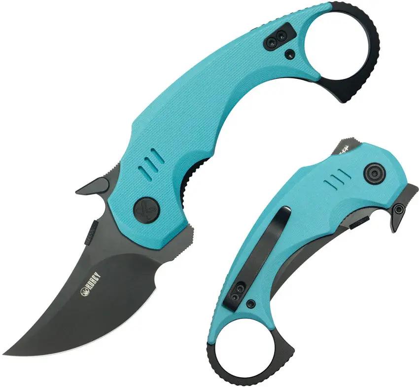 Kubey Jaw Pikal Karambit Linerlock KU440D - 2.5 Inch Black Stonewash Karambit Blade With Tiffany Blue G10 Handle by Kubey