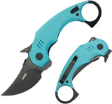 Kubey Jaw Pikal Karambit Linerlock KU440D - 2.5 Inch Black Stonewash Karambit Blade With Tiffany Blue G10 Handle by Kubey
