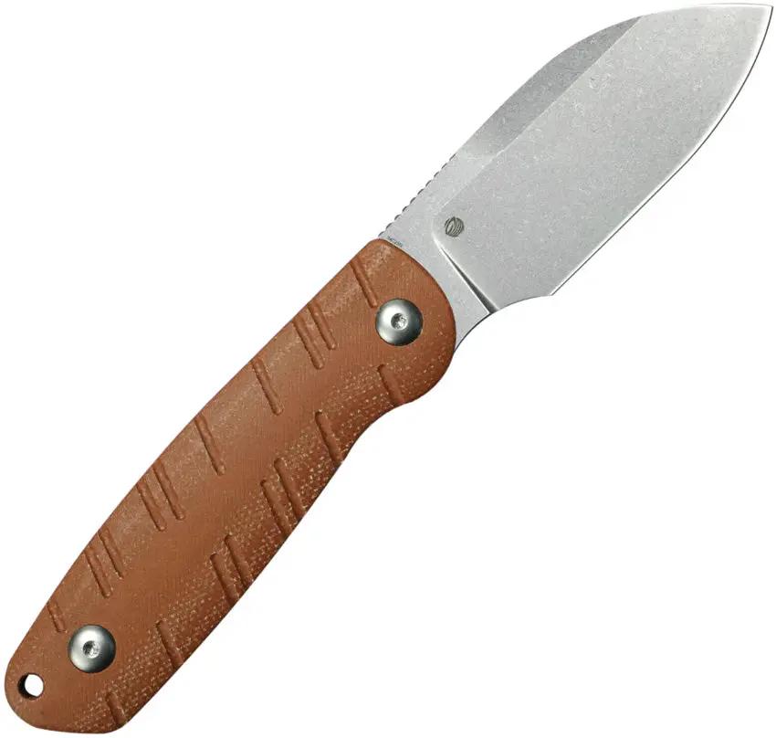 Kubey Microburst Fixed Blade Brn Mic KU455B - Stonewashed 14C28N Sandvik Blade With Brown Micarta Handle by Kubey