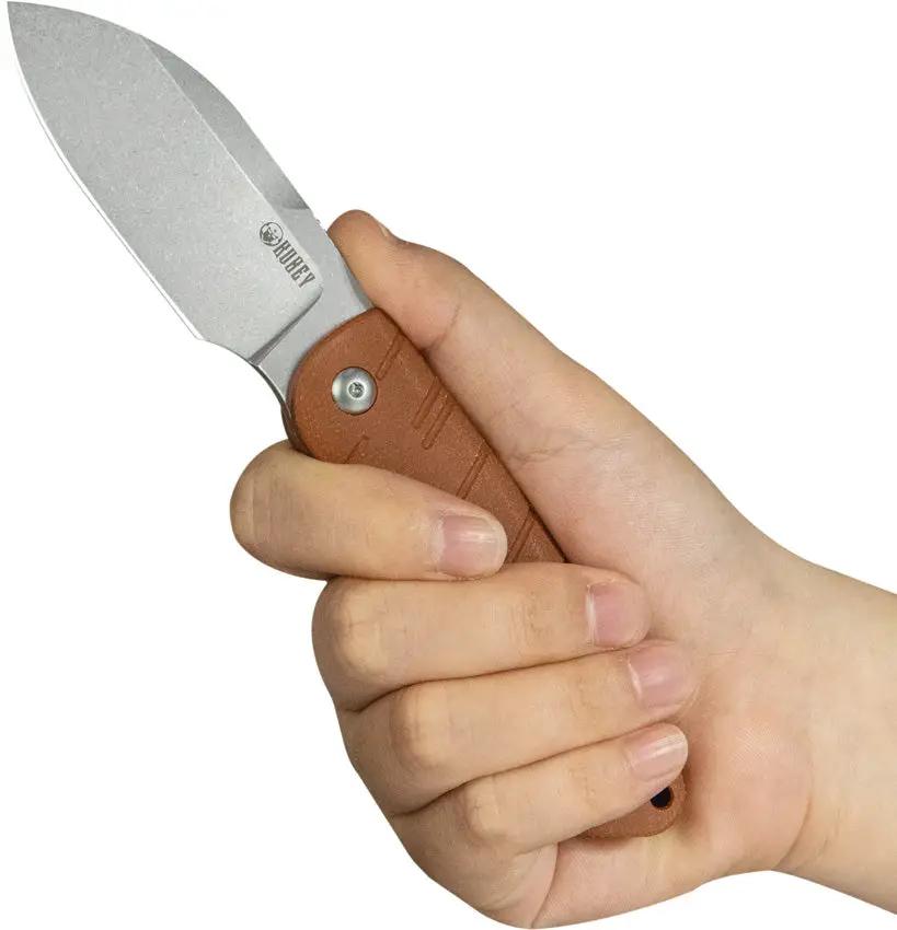 Kubey Microburst Fixed Blade Brn Mic KU455B - Stonewashed 14C28N Sandvik Blade With Brown Micarta Handle by Kubey