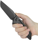 Kubey Relentless Button Lock DLC KB462C - Black M390 Tanto Blade With DLC Coating And Titanium Handle by Kubey