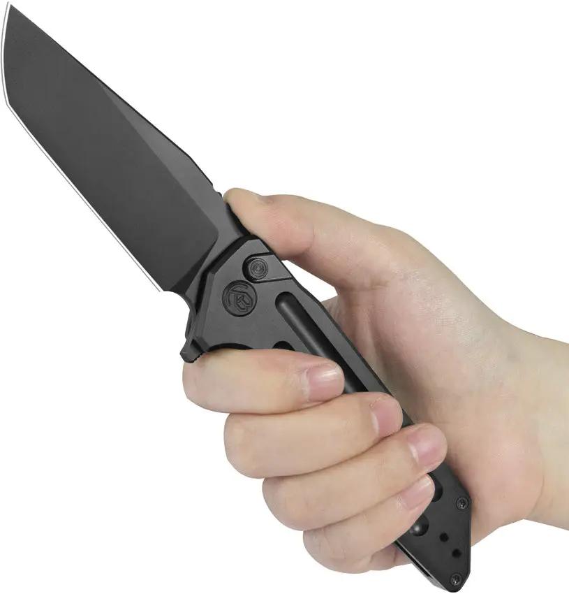 Kubey Relentless Button Lock DLC KB462C - Black M390 Tanto Blade With DLC Coating And Titanium Handle by Kubey