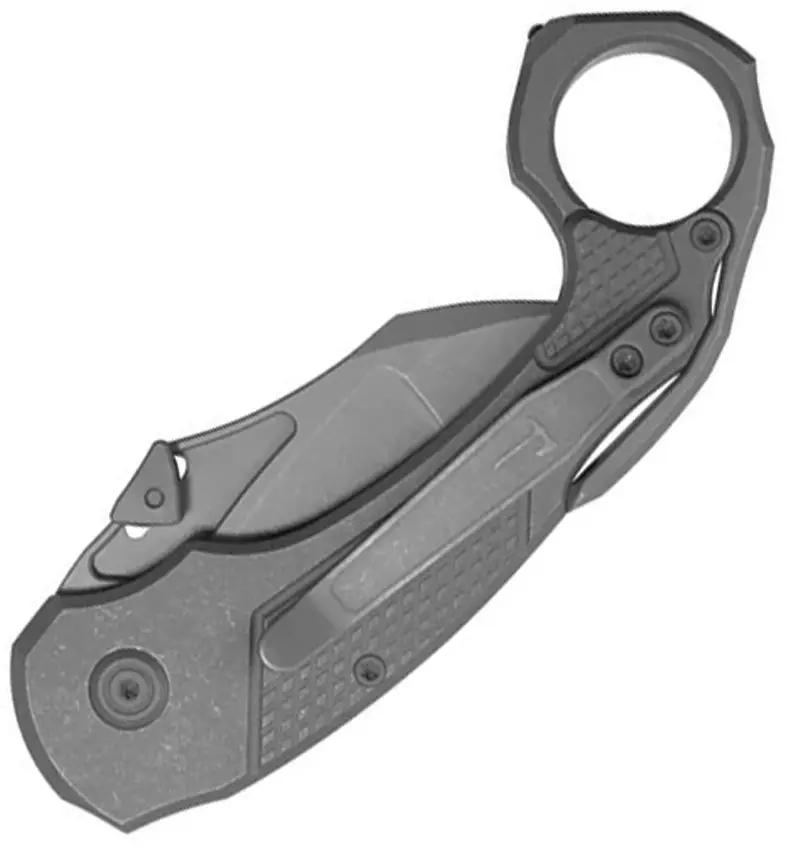 KB Knives Toucan Button Lock DSW - CPM-20CV Karambit Blade, Titanium Stonewash Handle, Thumb Disk, Finger Ring by KB Knives